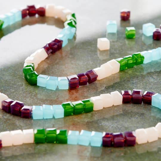 Purple, Green & Blue Glass Cube Beads, 3mm by Bead Landing™